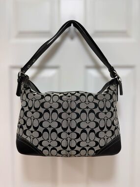 Coach Soho Large Hobo Bag Black Signature Jacquard Leather Trim